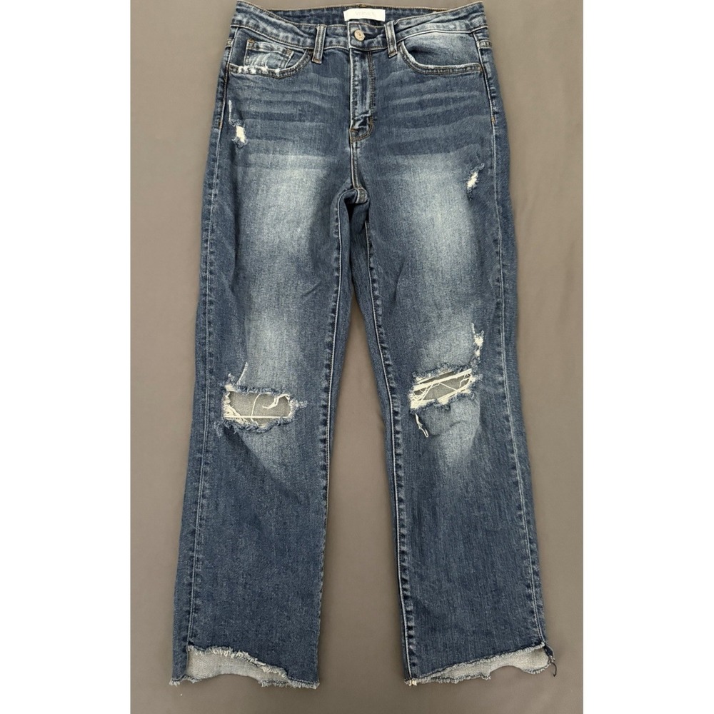 Vervet Blue Crop Jeans Womens Sz 28 Dark Wash High Rise Straight Distressed Boho